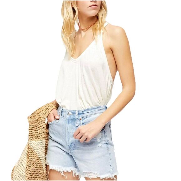 Free People Oversized Sandy Tank Top Size S White Flowy Lagenlook Boho Beachy - Picture 1 of 7